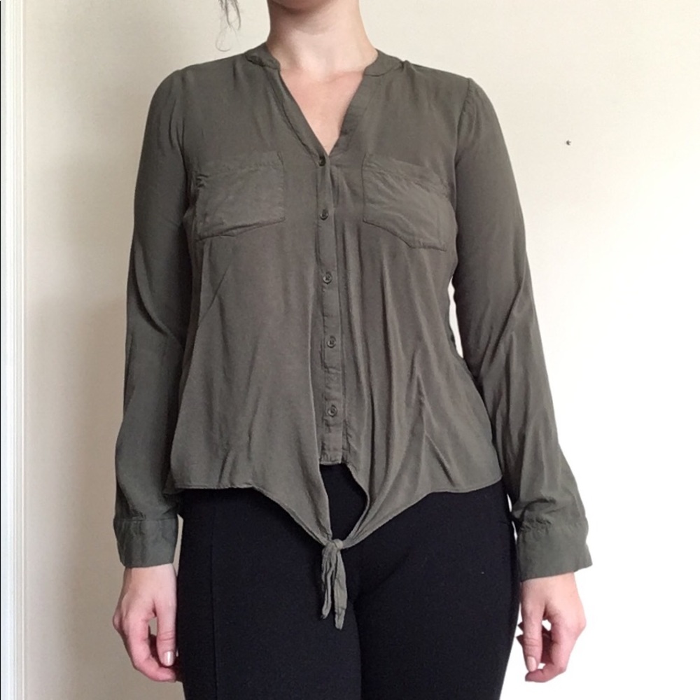 Olive Green Casual Button Down